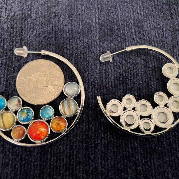 Silver tone and fun jewel colors in a pair of hoop earrings perfect for summer! - Picture 3 of 4